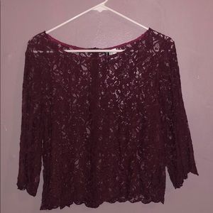 H&M DIVIDED LACE BURGUNDY BLOUSE TOP SIZE 12